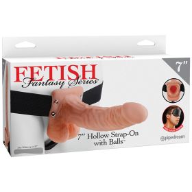 Fetish Fantasy Series Hollow Strap-On with Balls-Vanilla 7"